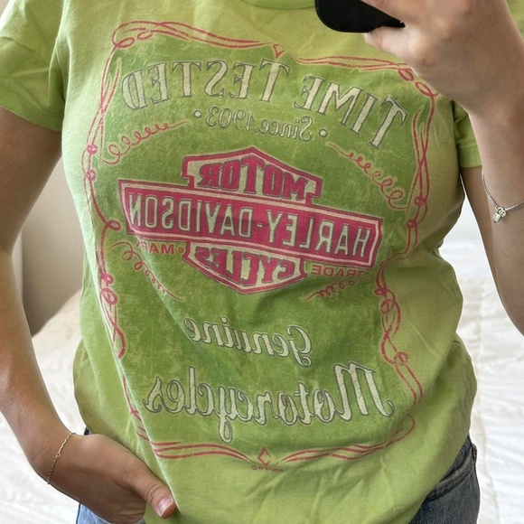 Y2k Harley Davidson green and pink tee - Picture 6 of 7